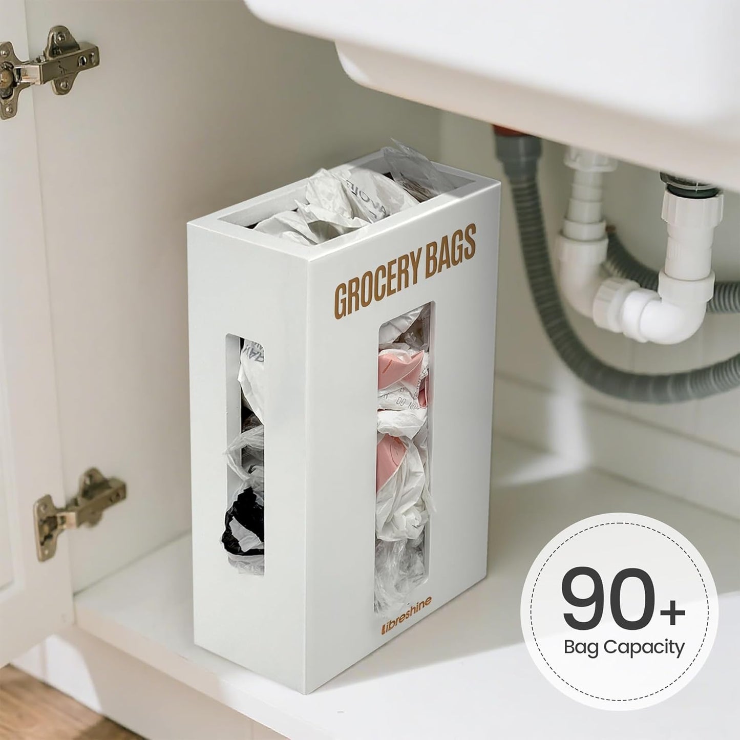 Extra Large White Bamboo Grocery Bag Holder for Plastic Bags