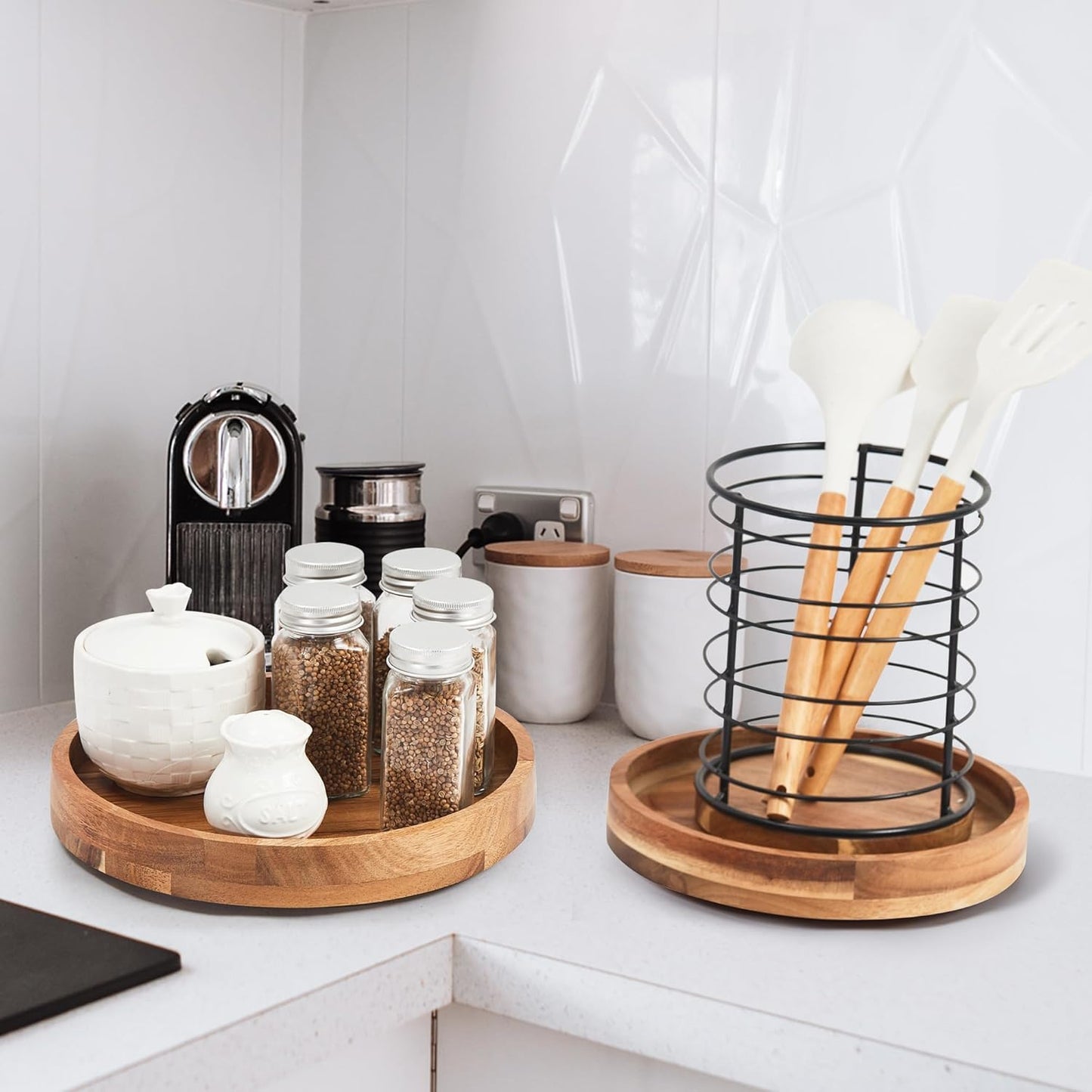 9 Inch Acacia Wood Lazy Susan Organizer for Cabinet
