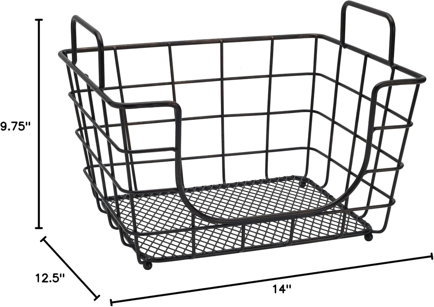 Madam Metal Stacking Nesting Rectangular Basket with Acacia Wood Lid, Space Saving Kitchen