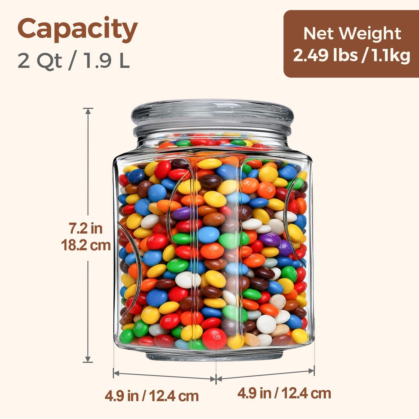 64 oz Glass Jar with Lid, 2 QT Pantry Storage Containers set with Glass Lids