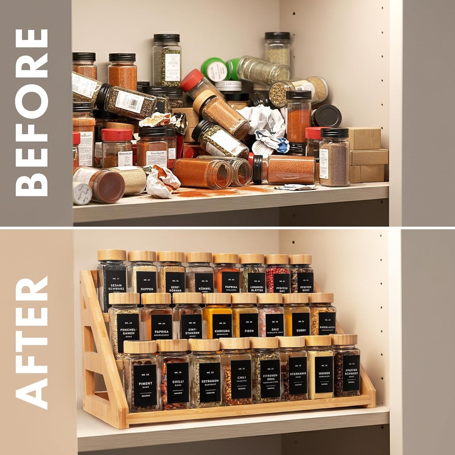 Spice Rack, Spice Organizer -3 Tier Bamboo Spice Racks, Solution for Spice Storage in Kitchens