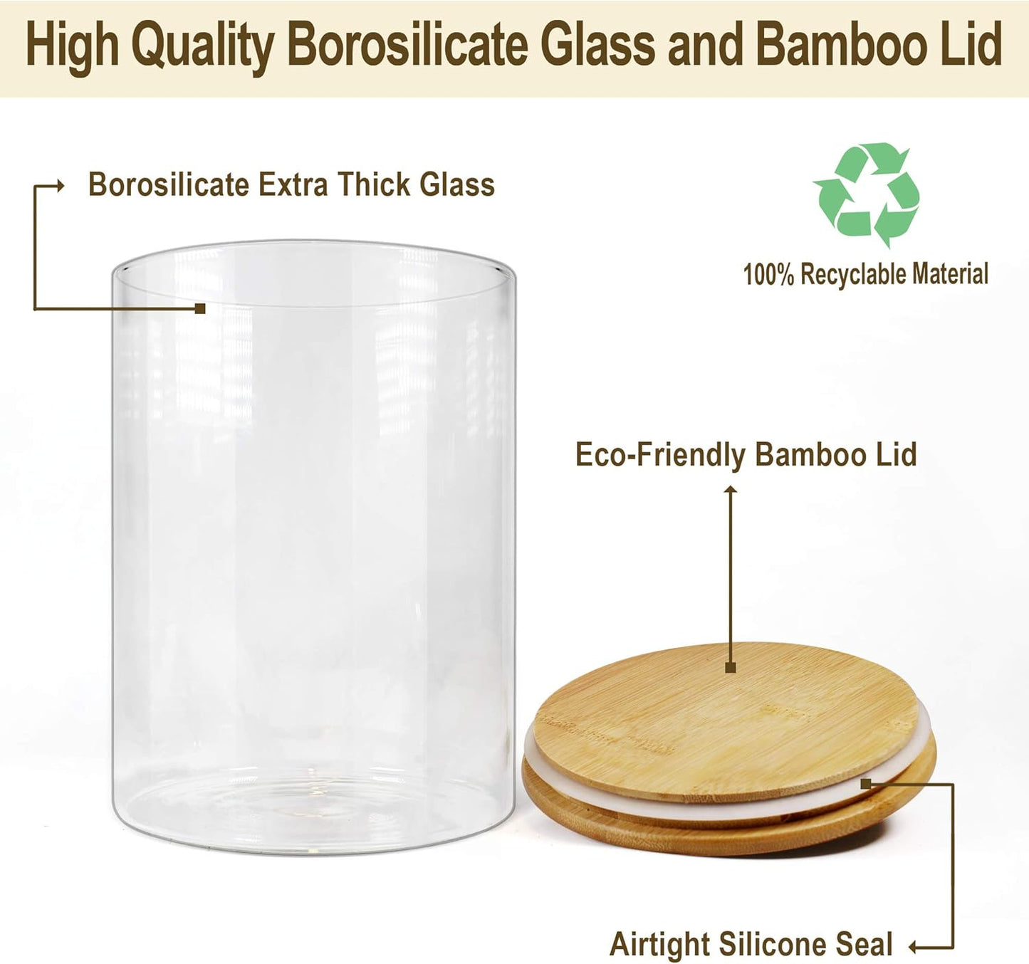 Glass Jars with Bamboo Lids, Glass Food Jars and Canisters Sets, Flour Jar