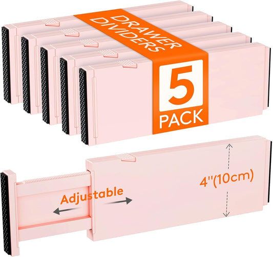 5 Pack 4" High Drawer Dividers 28-43.5cm/11-17" Adjustable Drawer Organizer for Clothes/Utensils