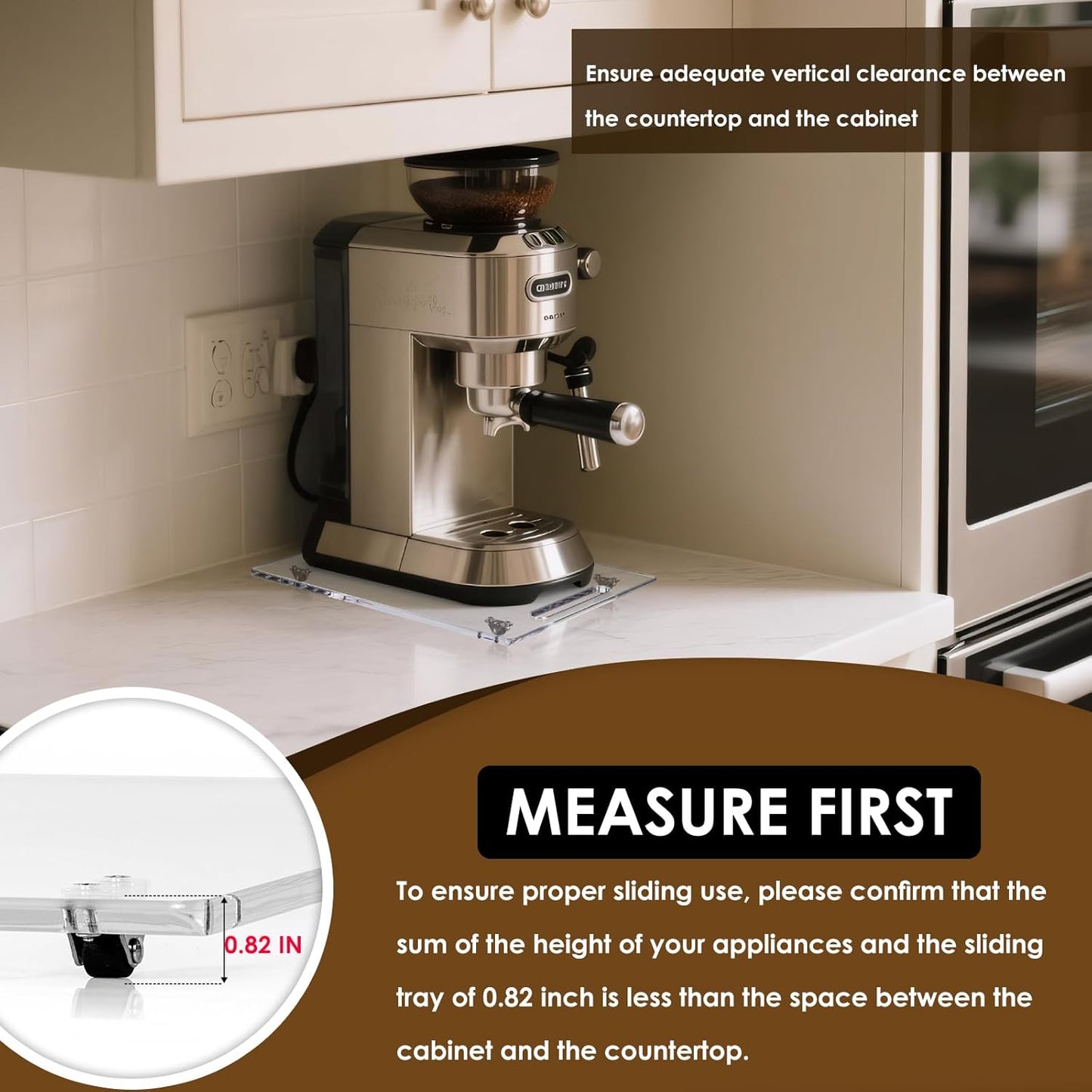 Appliance Sliders for Kitchen appliances Sliding Tray for Coffee Maker, Espresso Machines, Mixers Sturdy Kitchen Aid Sliders for Mixer - Duty Equipment with Rubber Wheels - 13" x 14" (Clear)