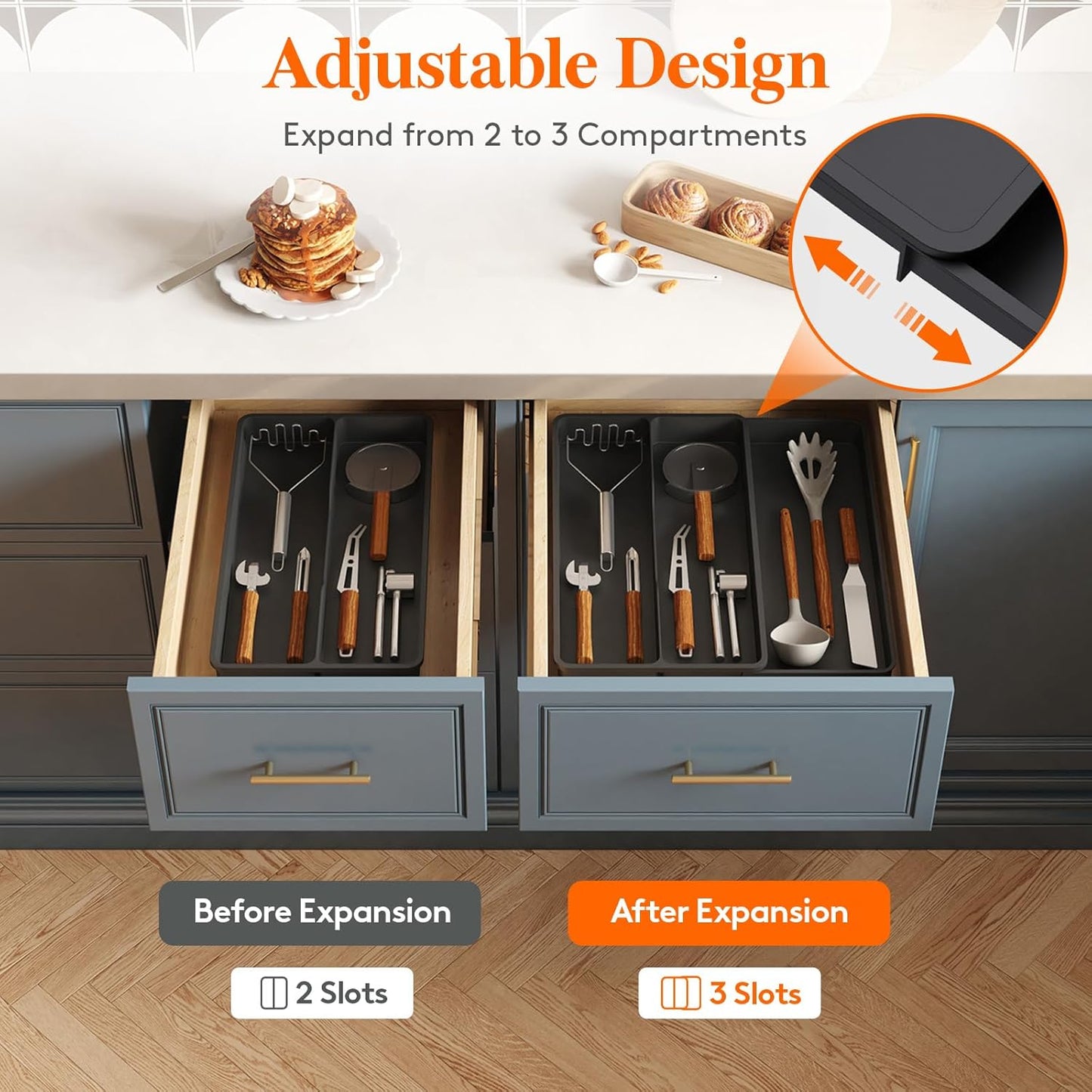 Utensil Organizer for Kitchen Drawer, Expandable Cooking Silverware Tray