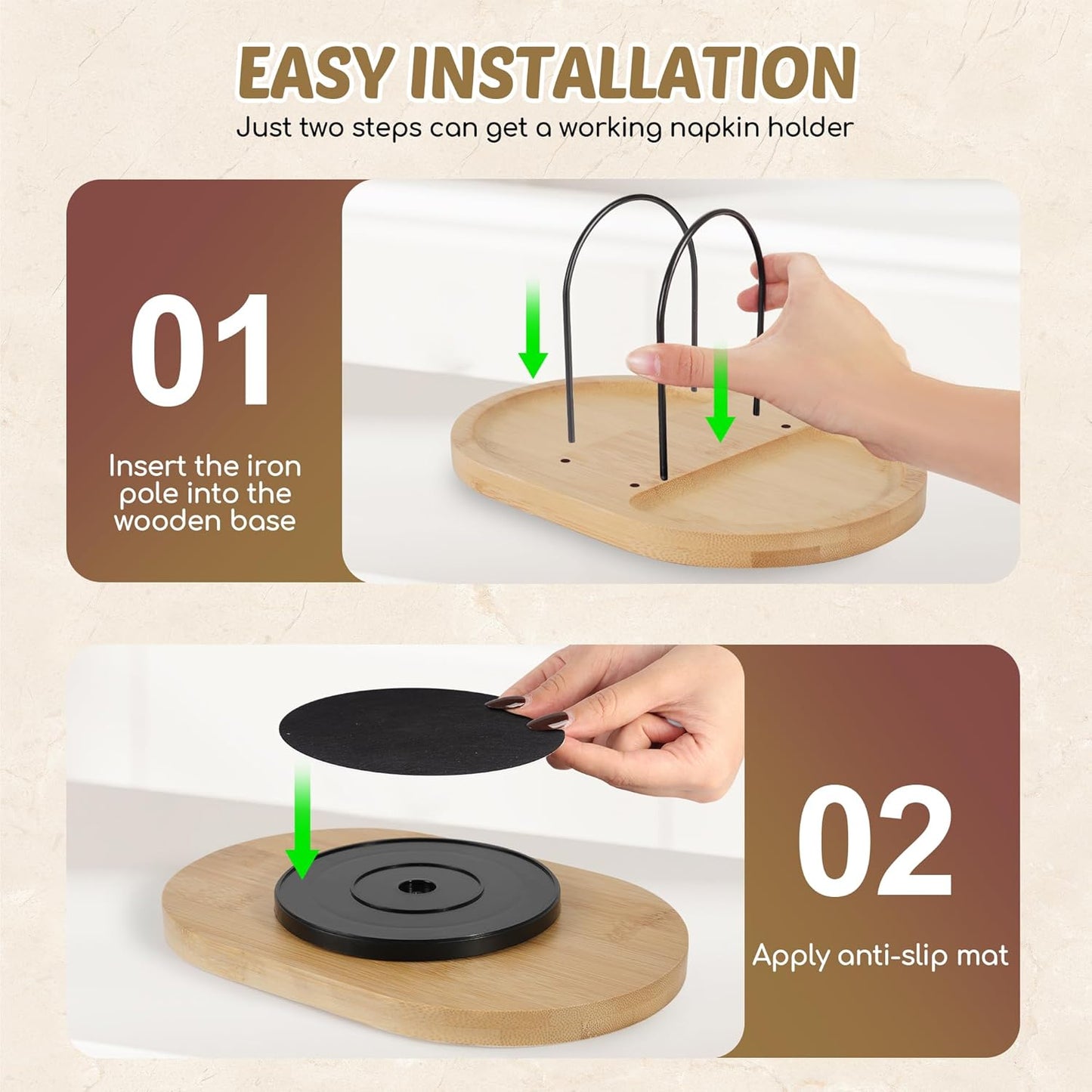Rotating Napkin Holder for Table with Built-In Space for Salt and Pepper Shakers
