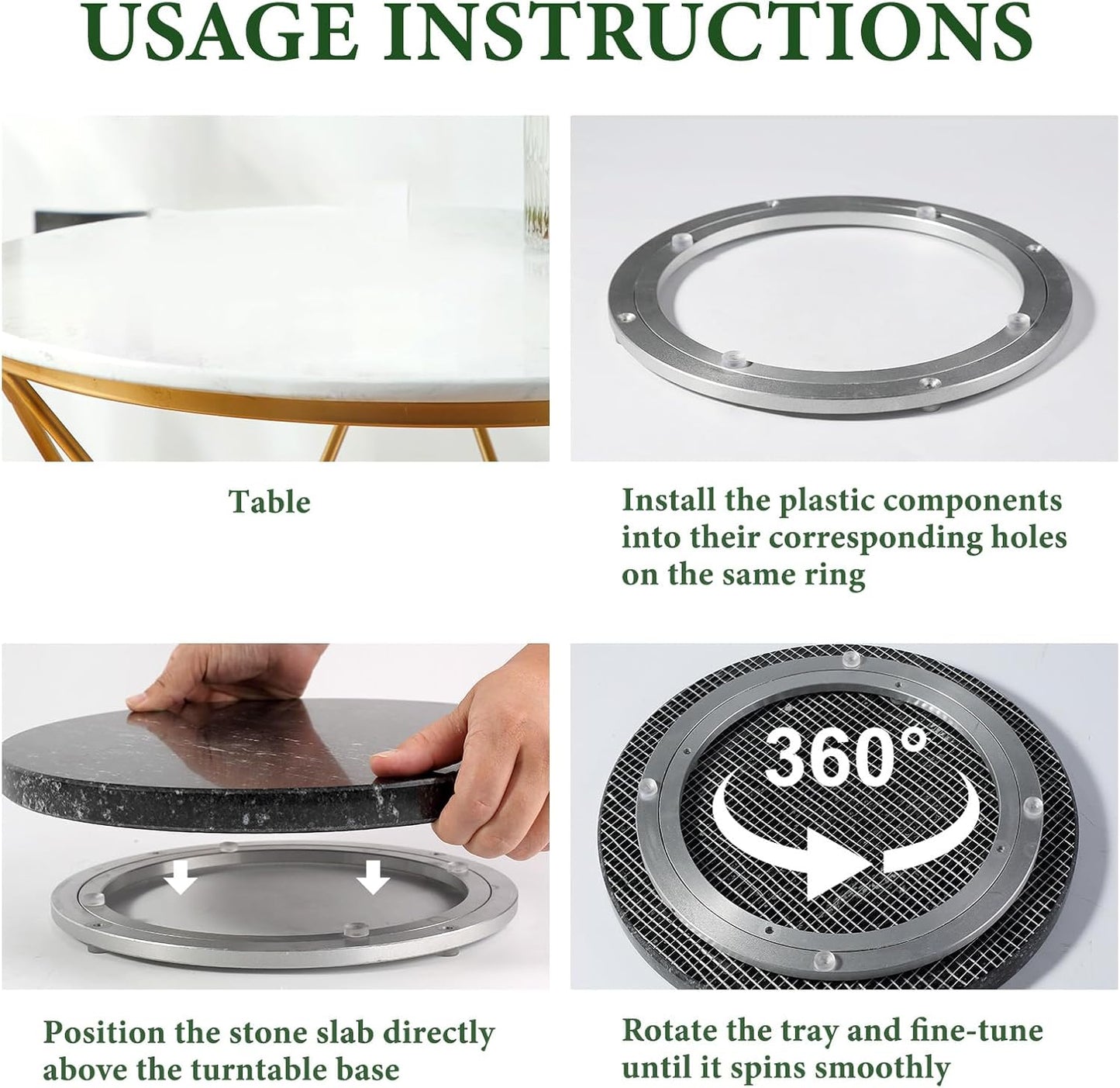 12'' Black Marble Lazy Susan Marble Turntable for Kitchen Dinning