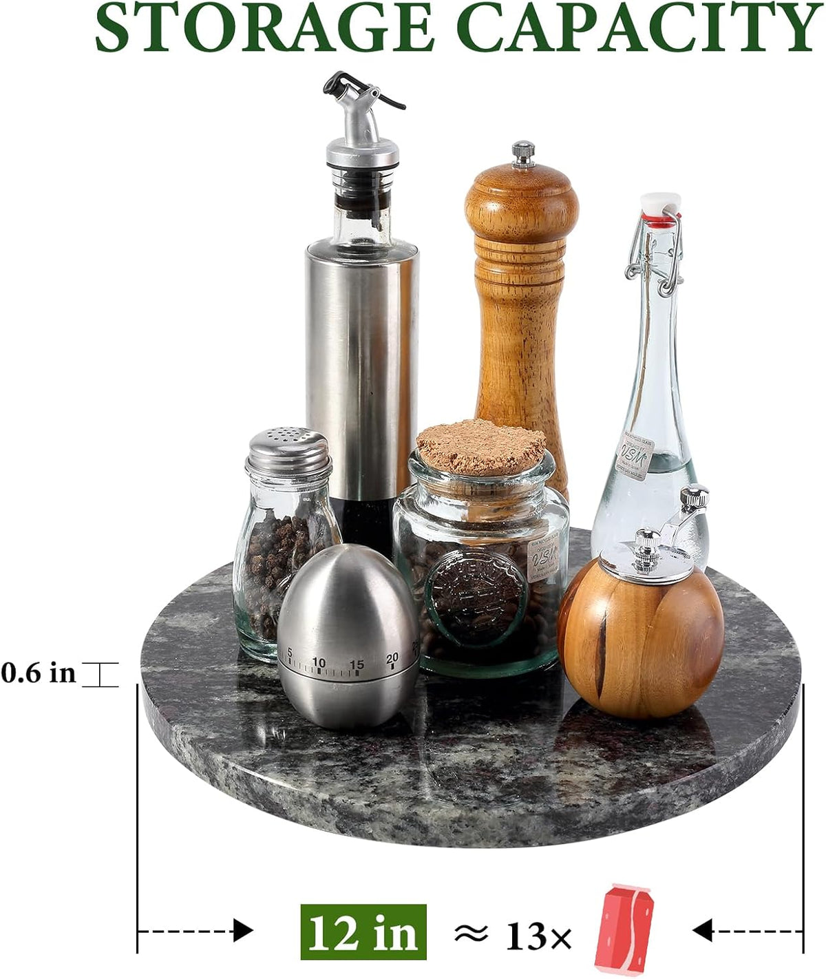 Koville 12'' Black Marble Lazy Susan for Dinning