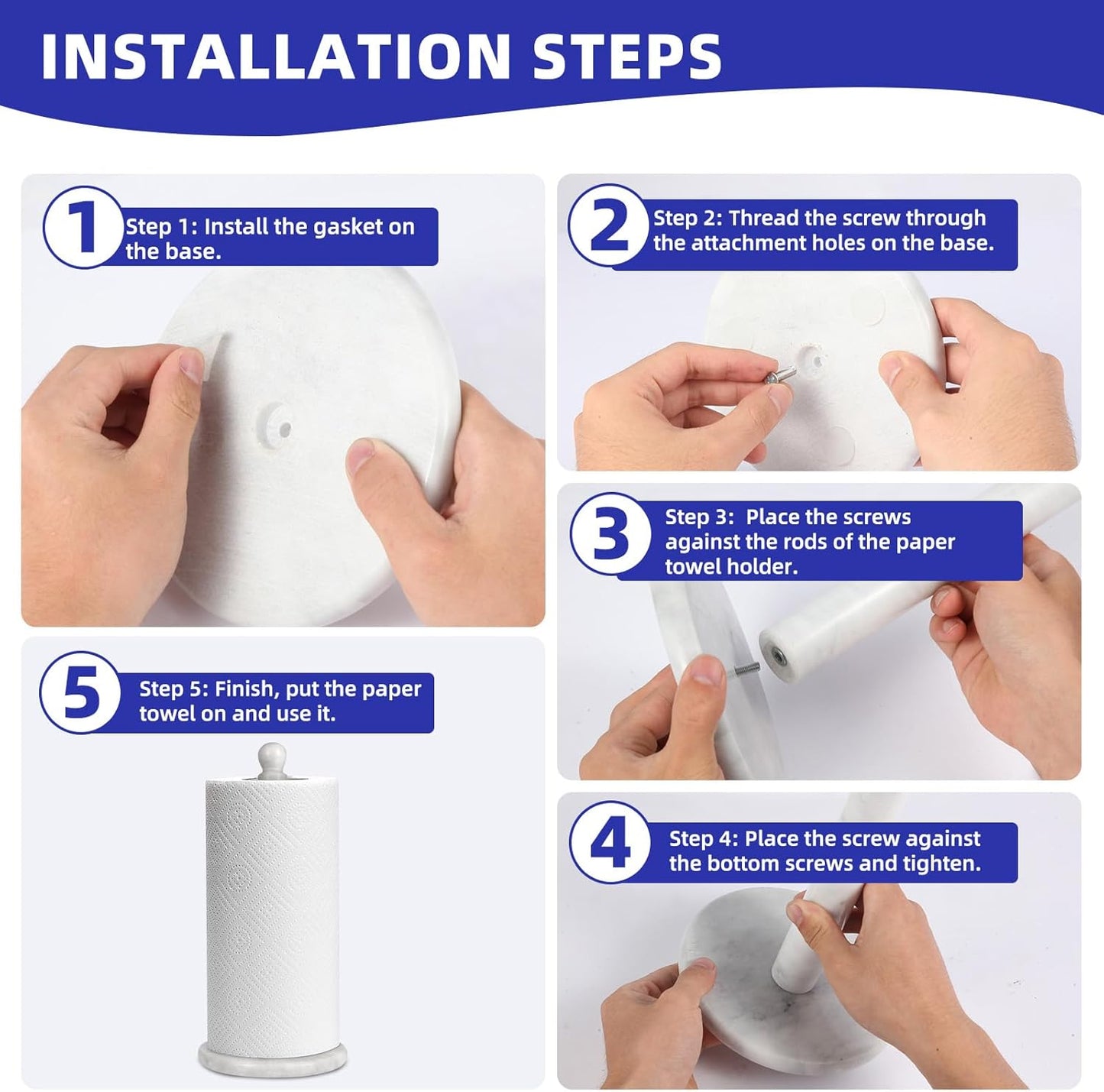 Natural Marble Paper Towel Holder for Kitchen Countertop