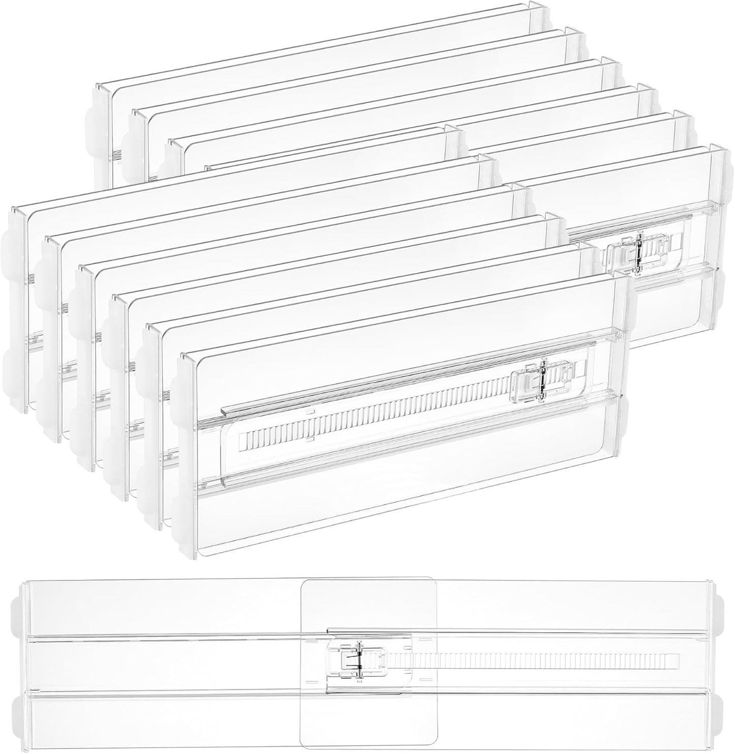 12 Pack Drawer Dividers for Clothes, 4" High 10.2"-16.5" Adjustable Expandable Dresser Drawer Organizer, Clear Plastic Separators for Dresser, Baby Clothing, Underwear, Cosmetic, Toiletries