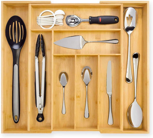 Premium Bamboo Drawer Organizer, Silverware Organizer, 100% Pure Bamboo