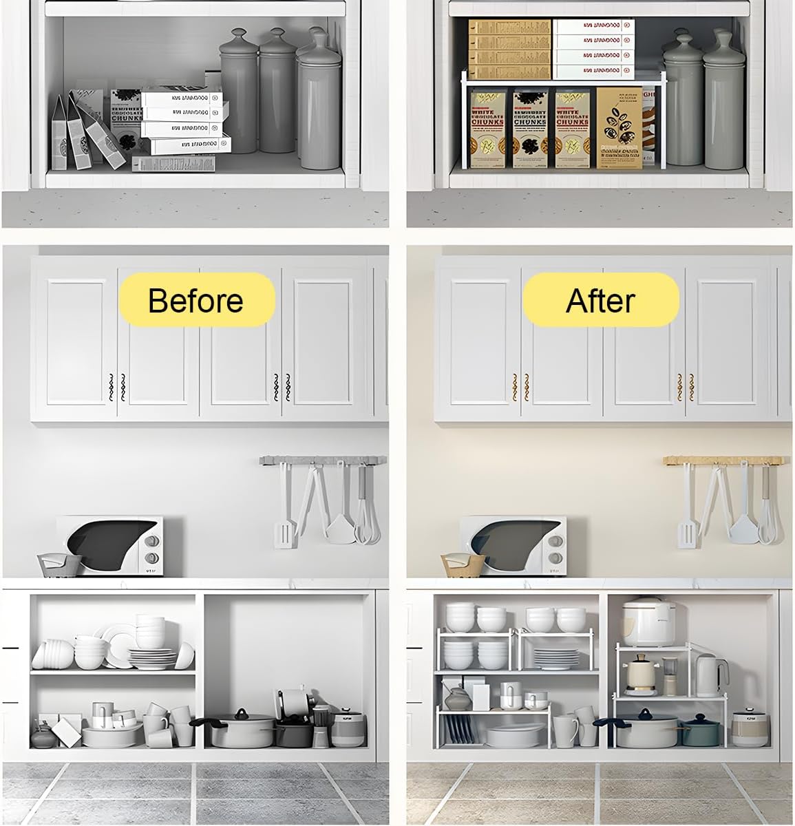 2 Pack Stackable Cabinet Shelf Organizer - Heavy-Duty Coated Metal Storage Rack