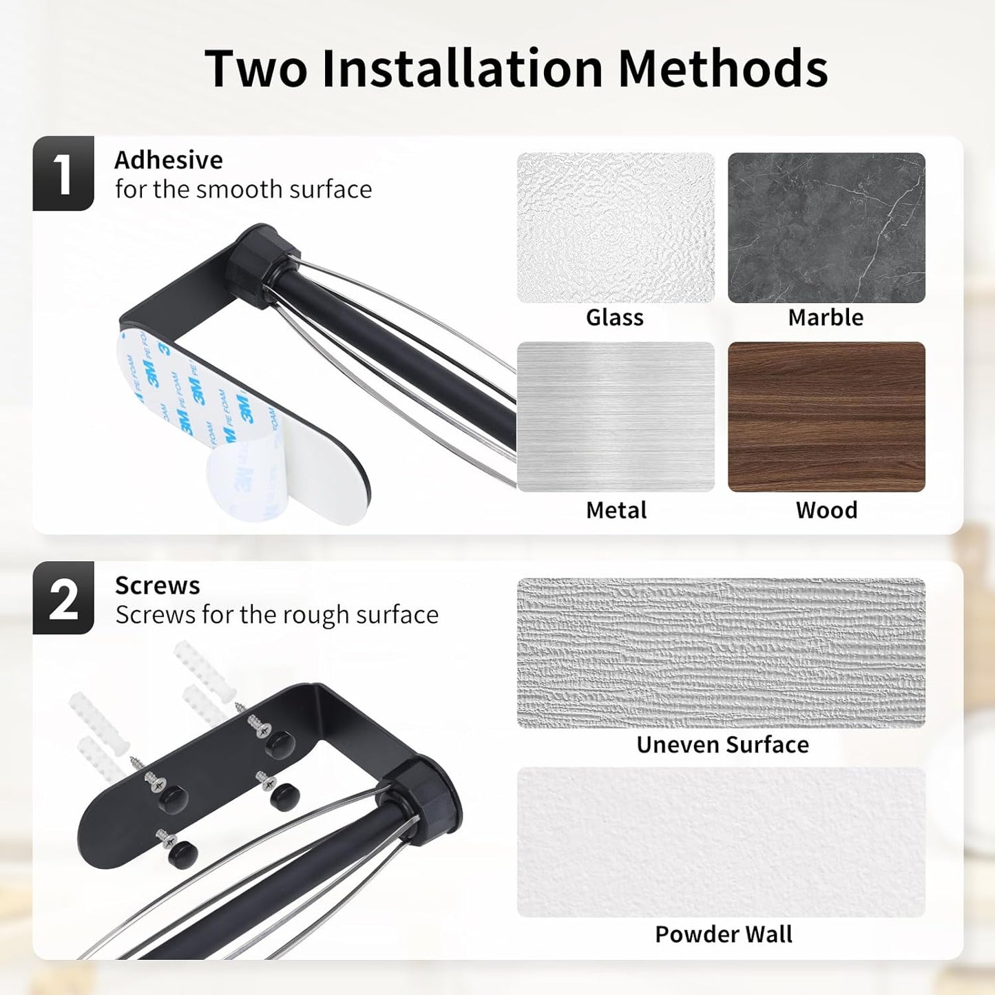 Paper Towel Holder Under Cabinet, Single Hand Operable Wall Mount Paper Towel Holder with Damping Effect, Bend-Resistant, Self-Adhesive or Drill Mounting for Kitchen Bathroom, Black