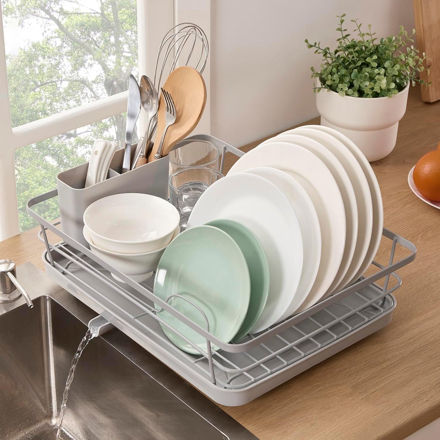 Dish Drying Rack 3 Piece Dish Drainer with Drainboard Set for Kitchen Counter ✅– Dish Rack with Removable Utensil Holder & Swivel Spout for Countertop ✅– DishRack for Plates, Cups & More, Silver