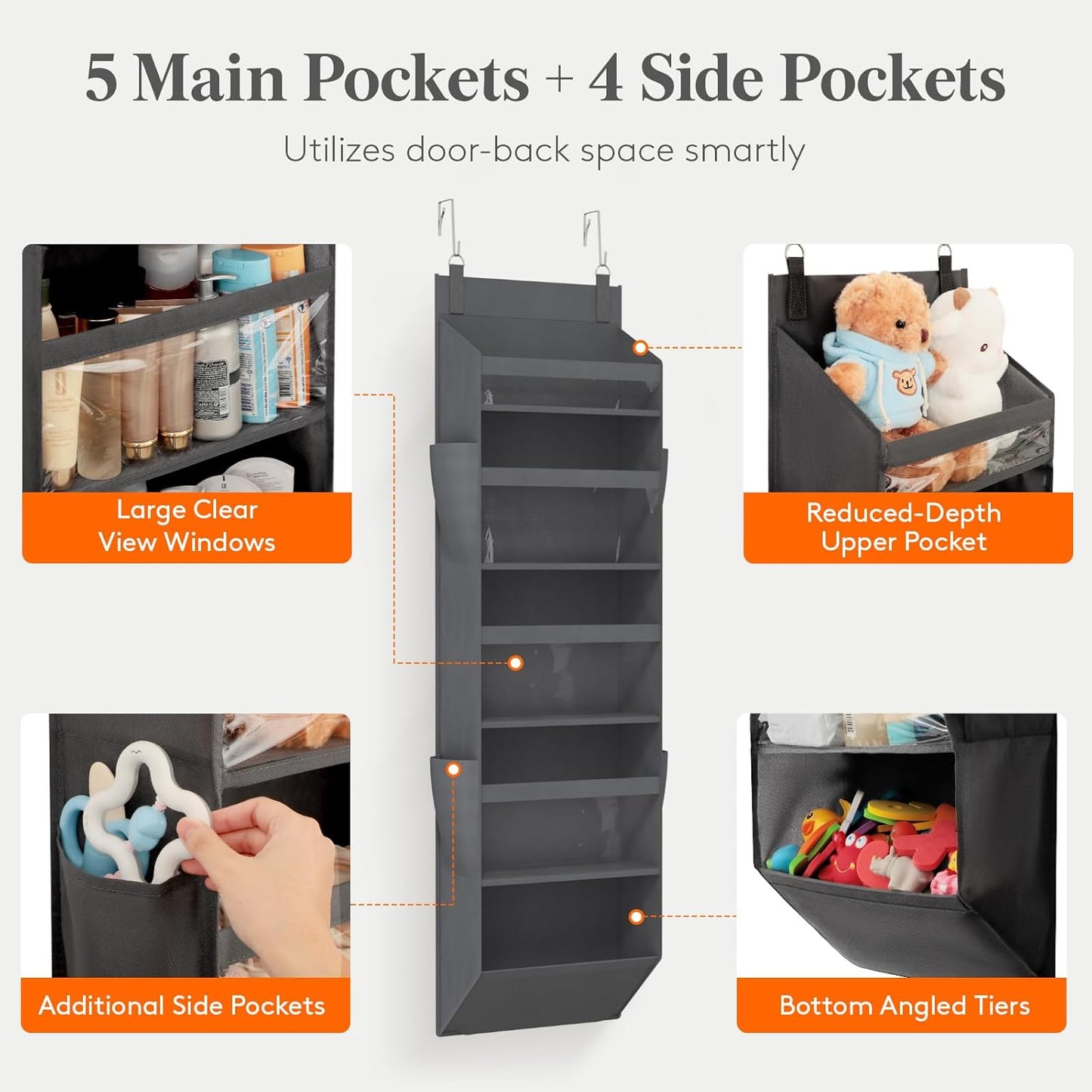 1 Pack Over the Door Organizer, Clear Window Hanging Storage with 4 Side Pockets