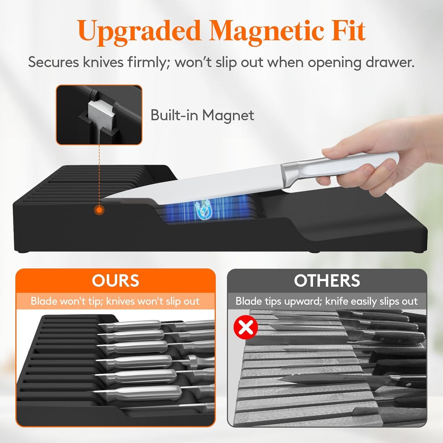 Magnetic Drawer Knife Organizers Insert, Kitchen Plastic In Drawer Knife Block Slots