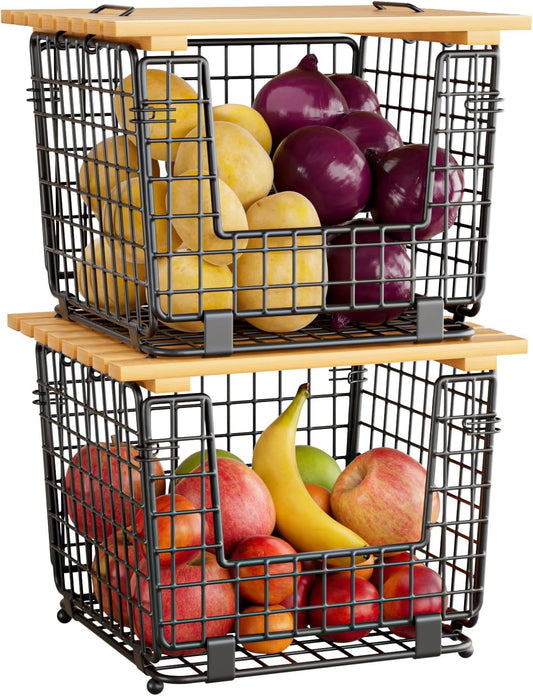 Wire Storage Basket for Kitchen Pantry: GGIU Stackable Kitchen Counter Organizers