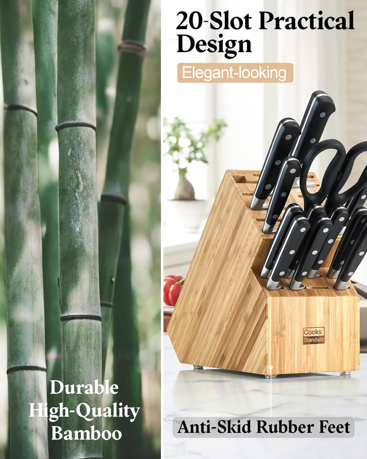 Bamboo Knife Storage Block without Knives