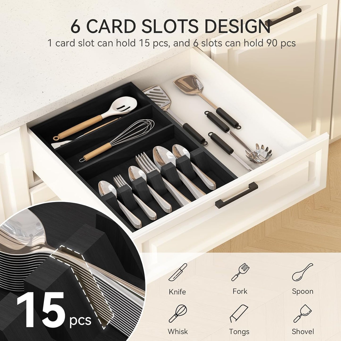 Pure Bamboo Silverware Drawer Organizer: 16.5 Inch Large Silverware Utensil Tray Holder
