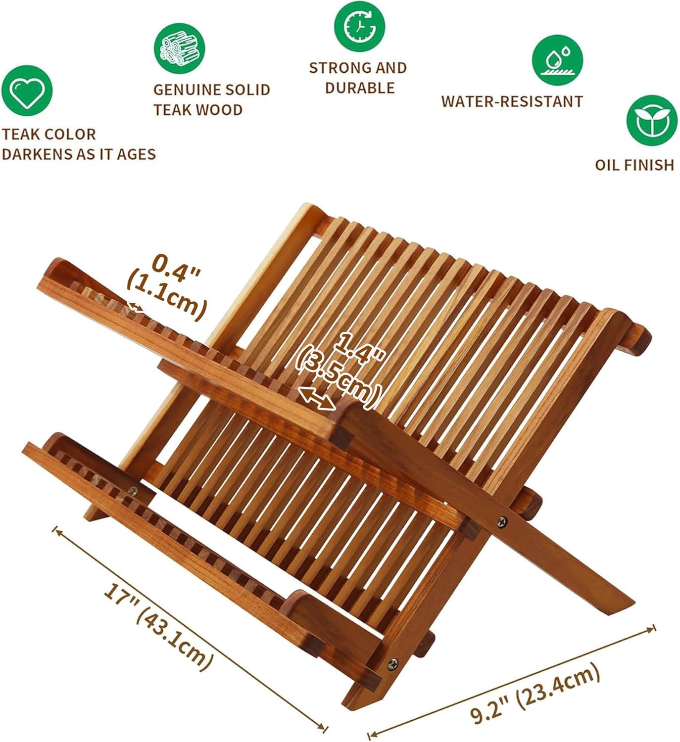 Teak Dish Drainer Rack Collapsible 2 Tier Dish Rack Dish Drying Rack Foldable Plate Organizer Holder for Kitchen Compact Countertop