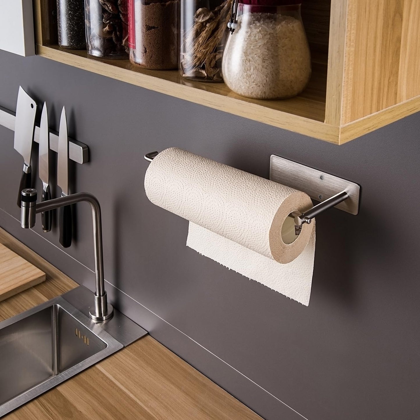 Paper Towel Holder Under Cabinet - Self Adhesive Towel Paper Holder Stick on Wall for Kitchen