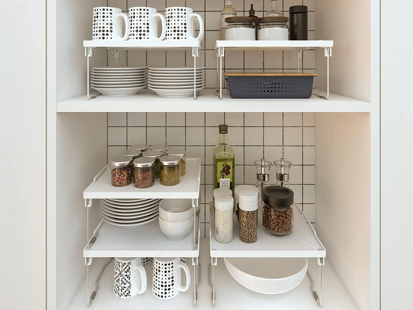 Kitchen Shelves Cabinet Organizer, Stackable Freezer Rack, Cupboard Box Organizer, Shelf Riser