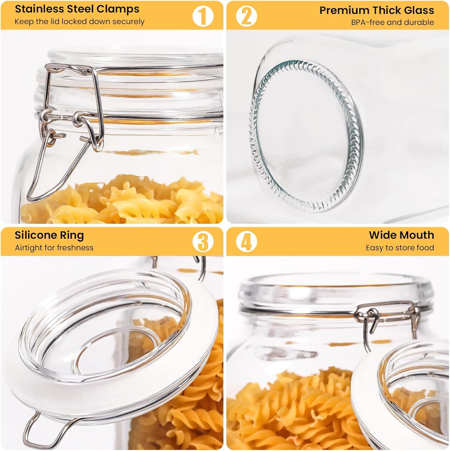 Glass Jars with Airtight Lid, Large Glass Food Storage Jars
