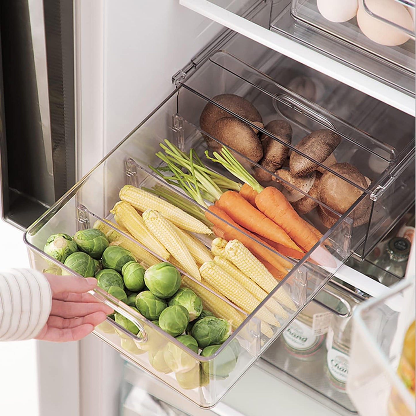 Refrigerator Organizer Bin with Pull-out Drawer, Large Fridge Organizer and Storage Clear