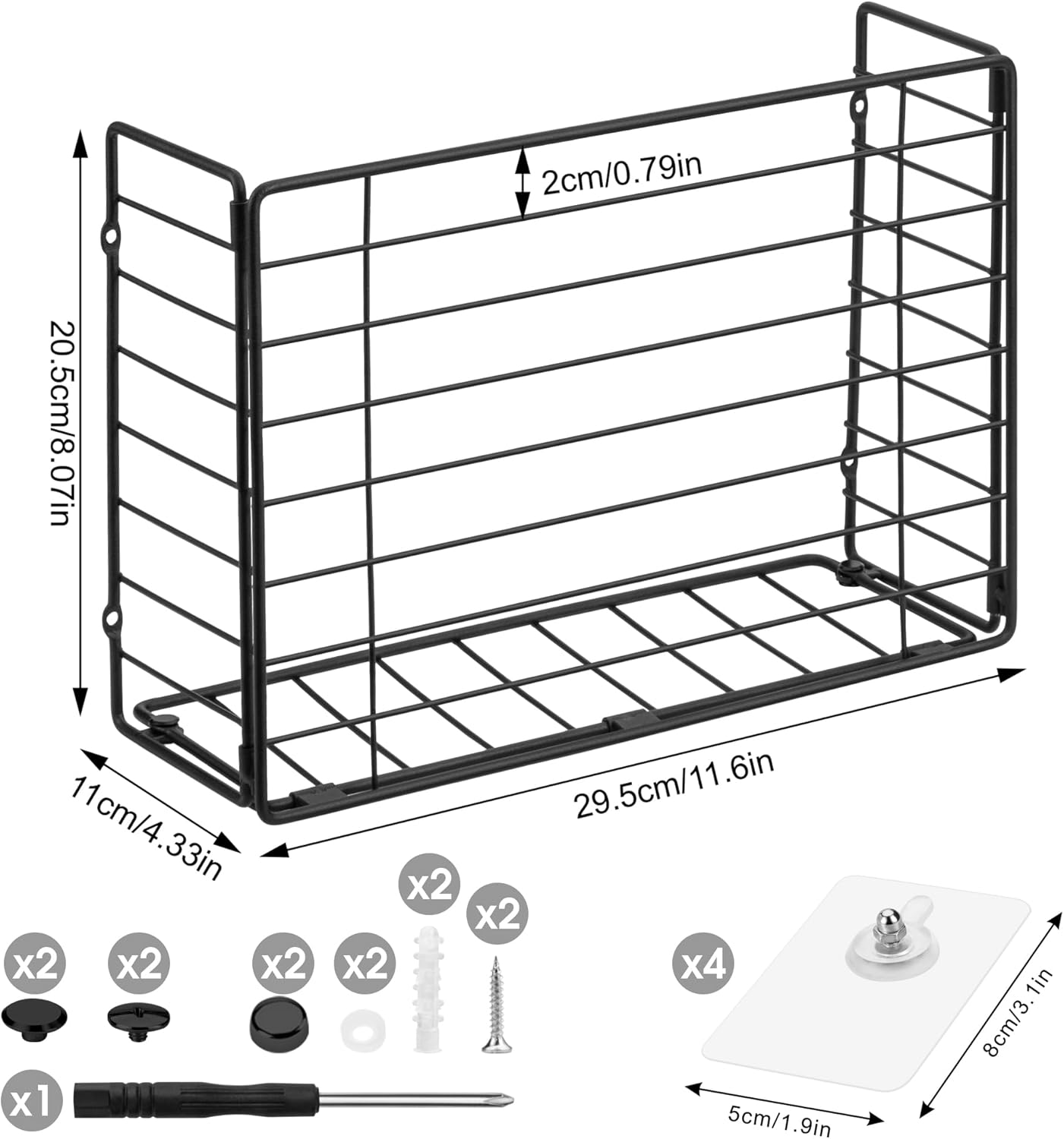 Wall Mounted Storage Basket, Black Metal Wire Kitchen Wrap Organizer Rack