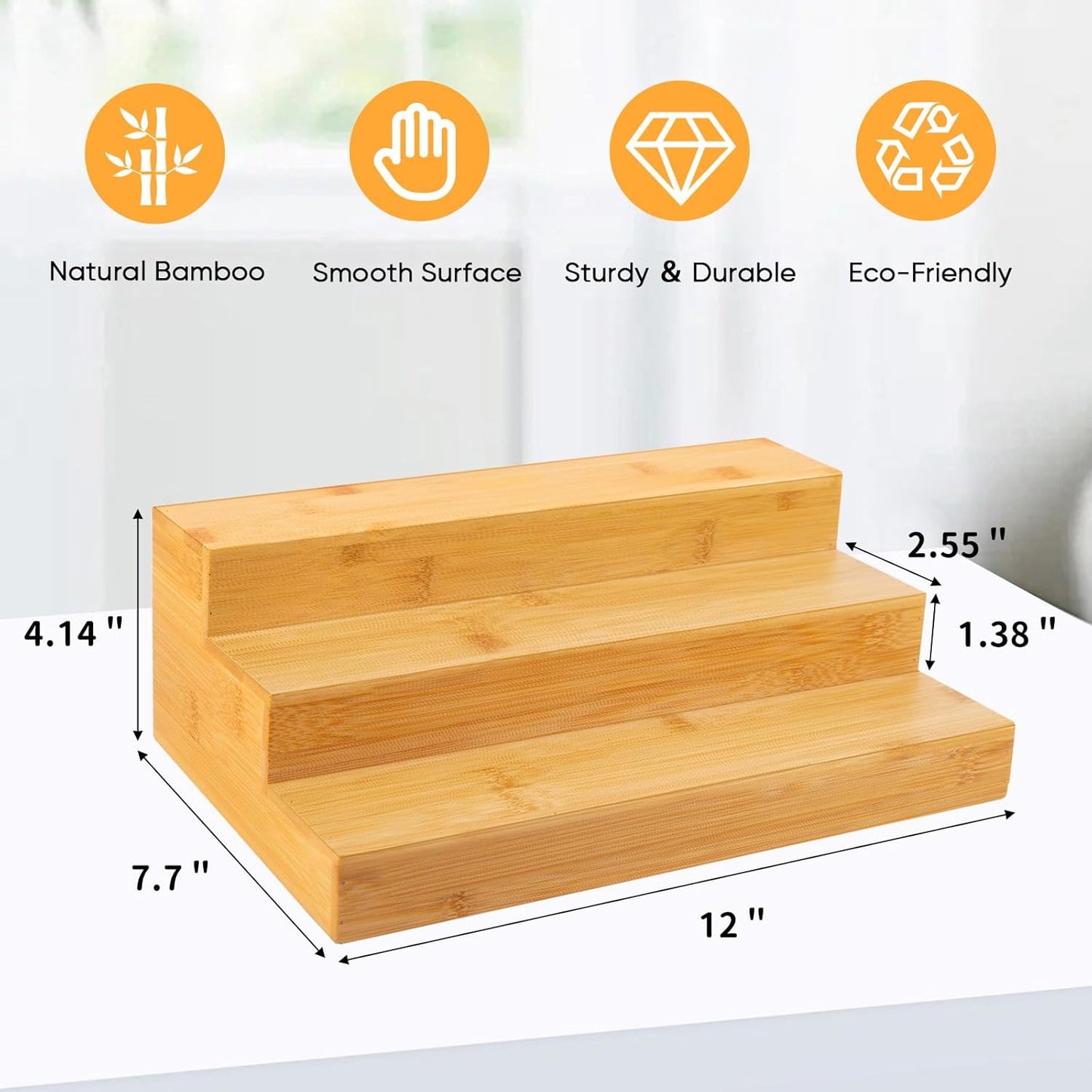Bamboo Spice Rack Organizer for Cabinet 2 Pack - 3 Tier Countertop Step Shelf