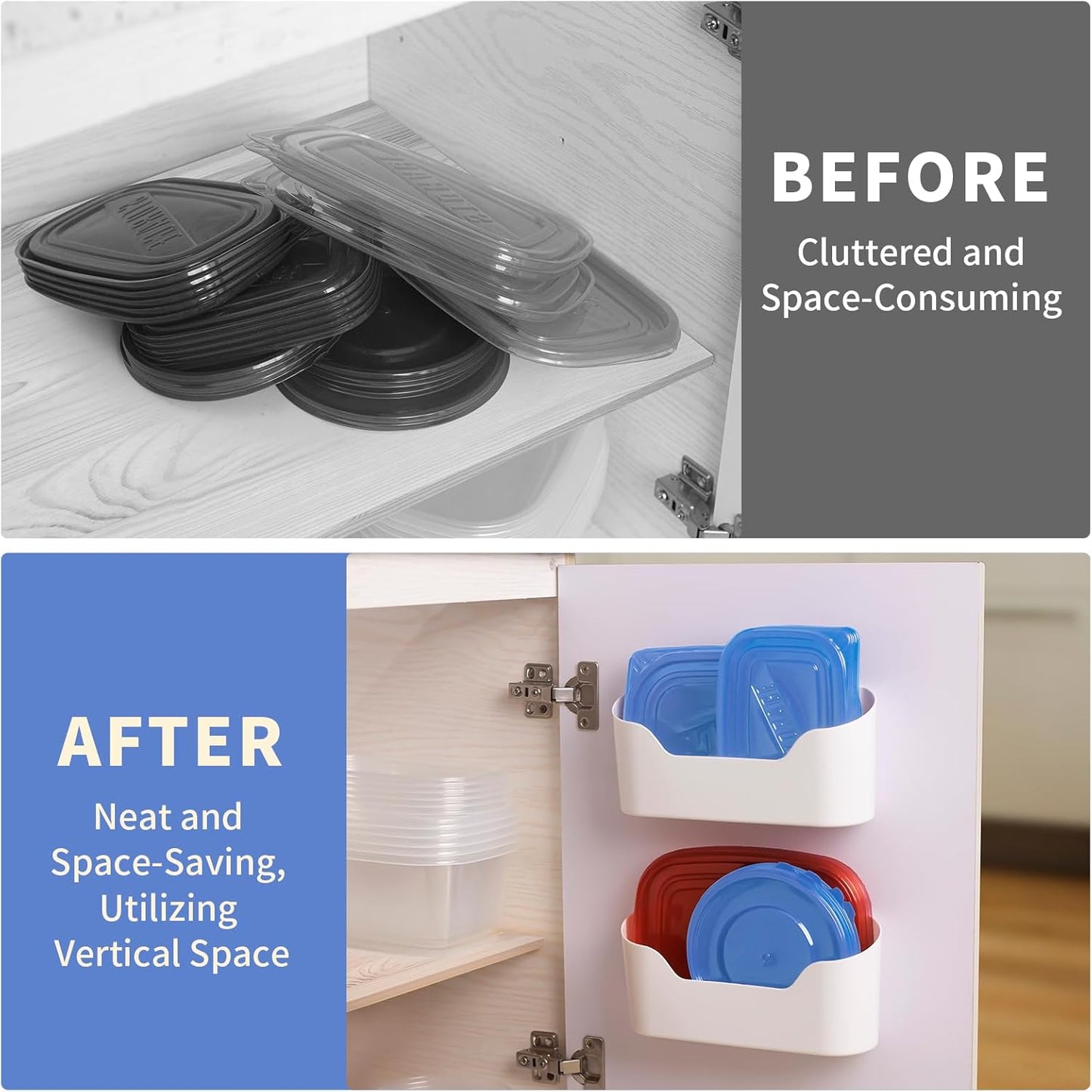 2 Pack Lid Organizers Inside Cabinet, No Drilling Adhesive Over Door Organizer