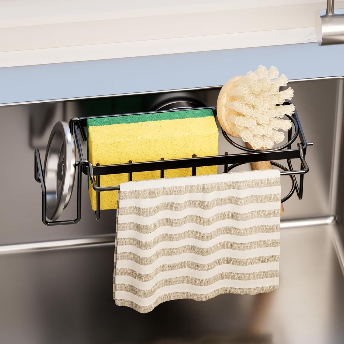4-in-1 Sponge Holder for Kitchen Sink with Strong Suction Cup Removable