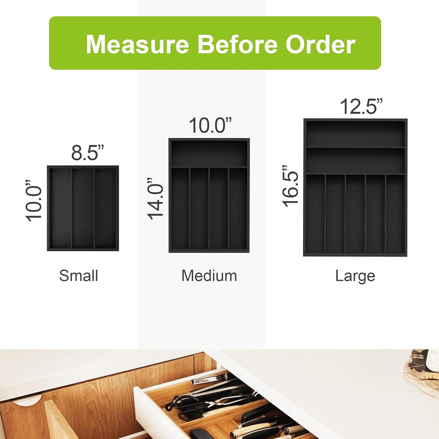 Bamboo Kitchen Drawer Organizer - silverware organizer - Cutlery Tray - Utensil Tray