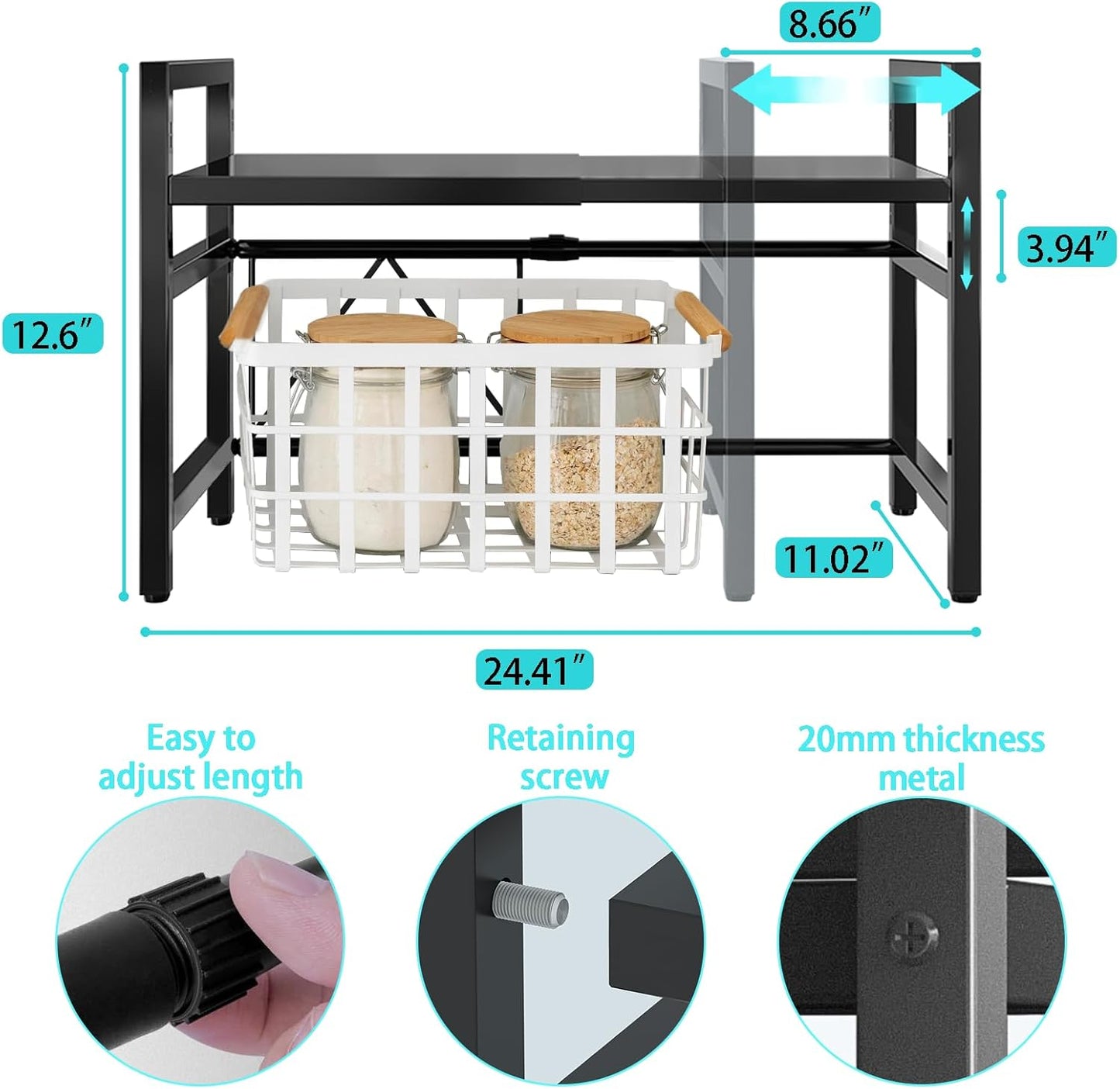 Kitchen Countertop Shelf Organizer, Expandable Microwave Shelf Stand for Counter,Cabinet Shelf Organizer for Pantry Kitchen Cabinet