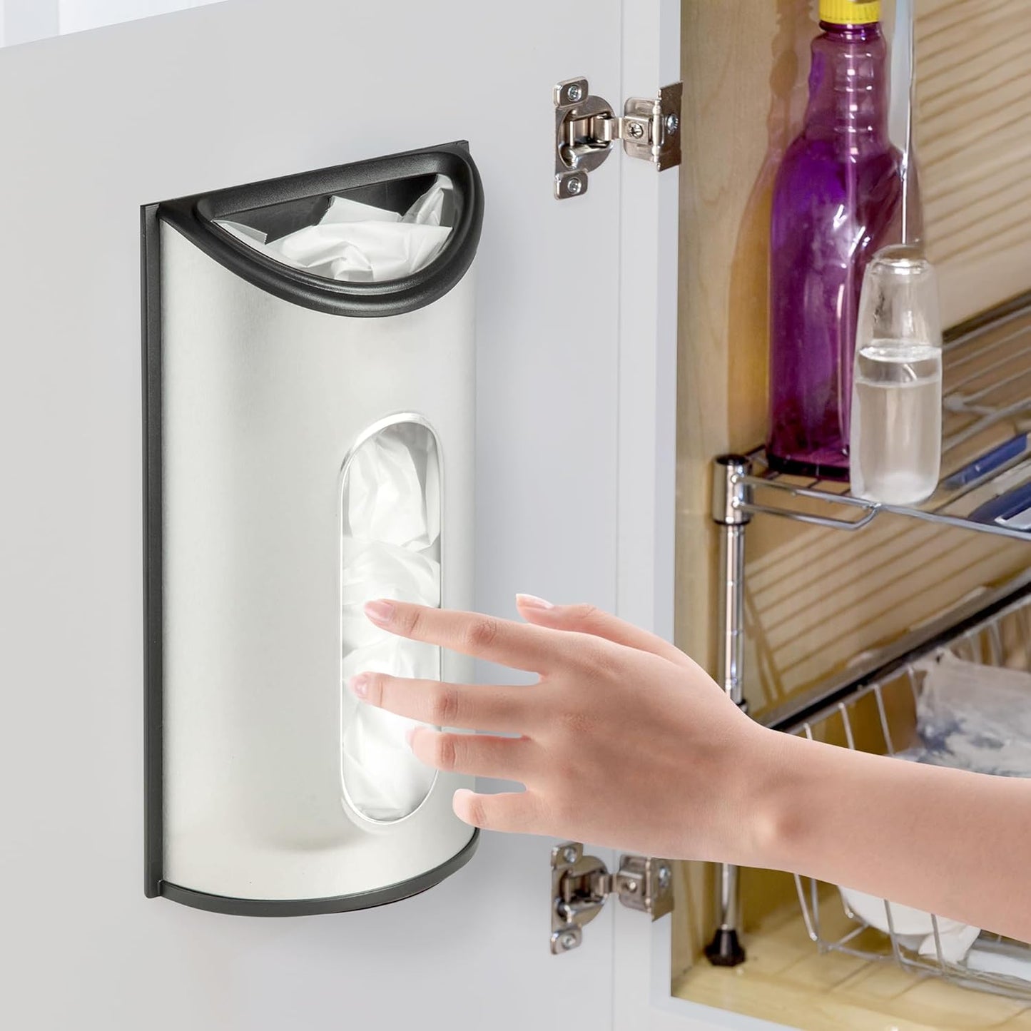 Stainless Steel Plastic Bag Saver & Trash Bag Dispenser