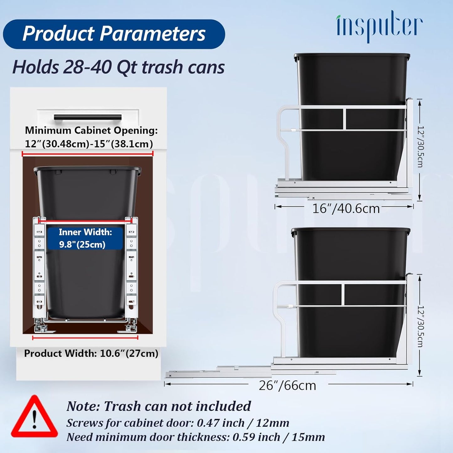 Pull Out Trash Can Under Cabinet with Soft-Close Slides