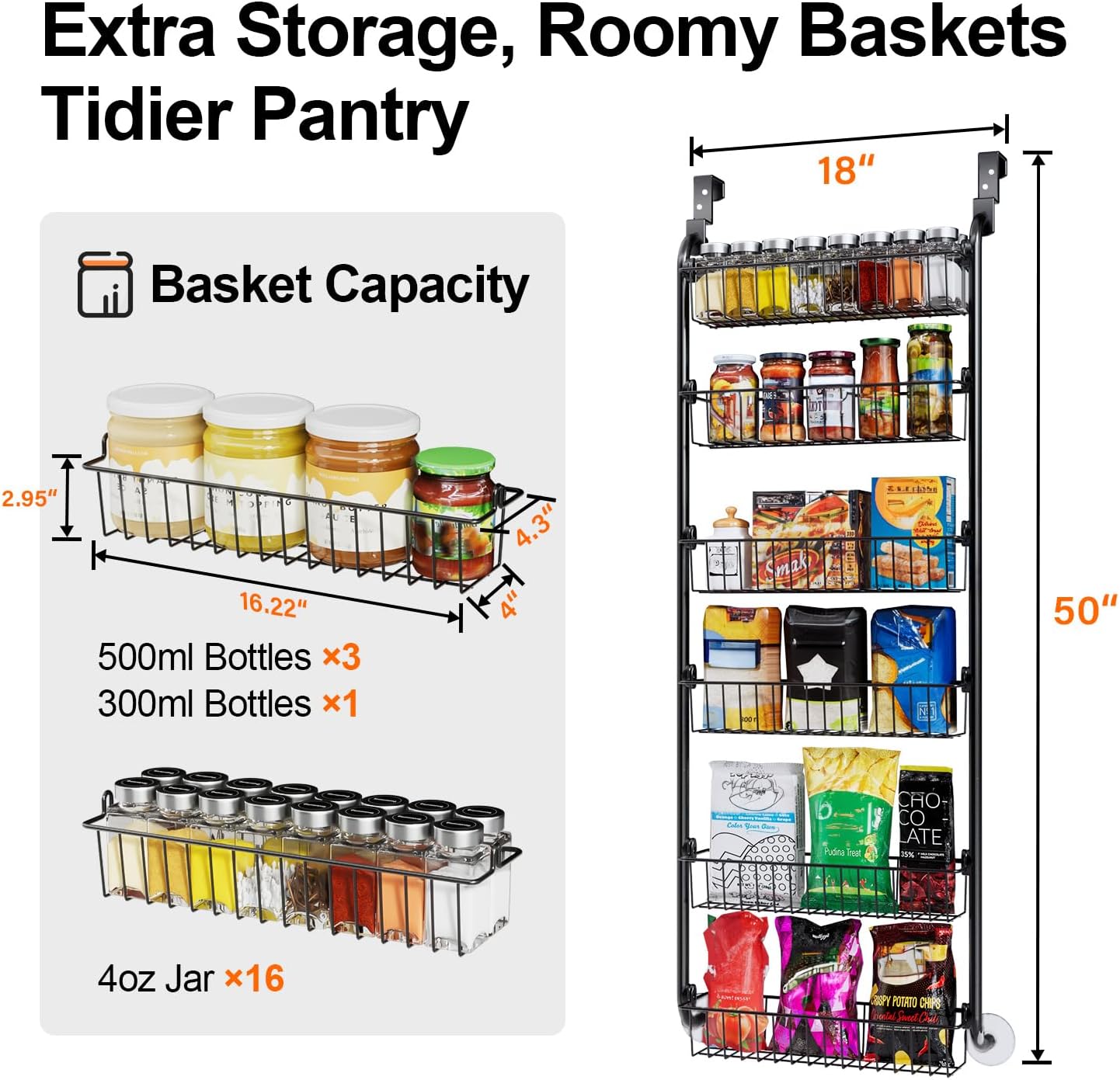 Over the Door Pantry Organizer, 6-Tier Metal Pantry Door Organization and Storage