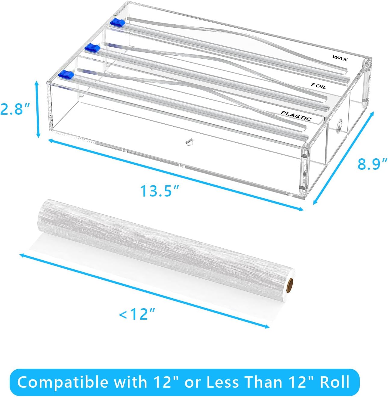 Tin Foil Organizer for Drawer with 12 Labels, Plastic Wrap Dispenser with Cutter