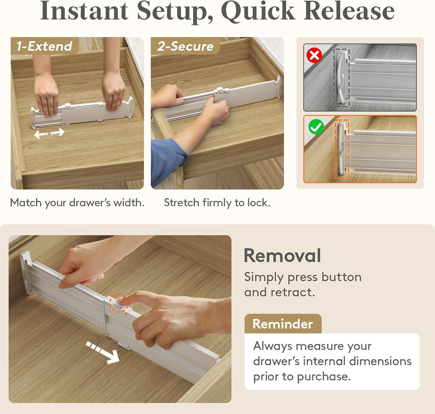 Drawer Dividers for Clothes, 3.2" Tall 10.5"-16.5" Expandable Dresser Drawer Organizers