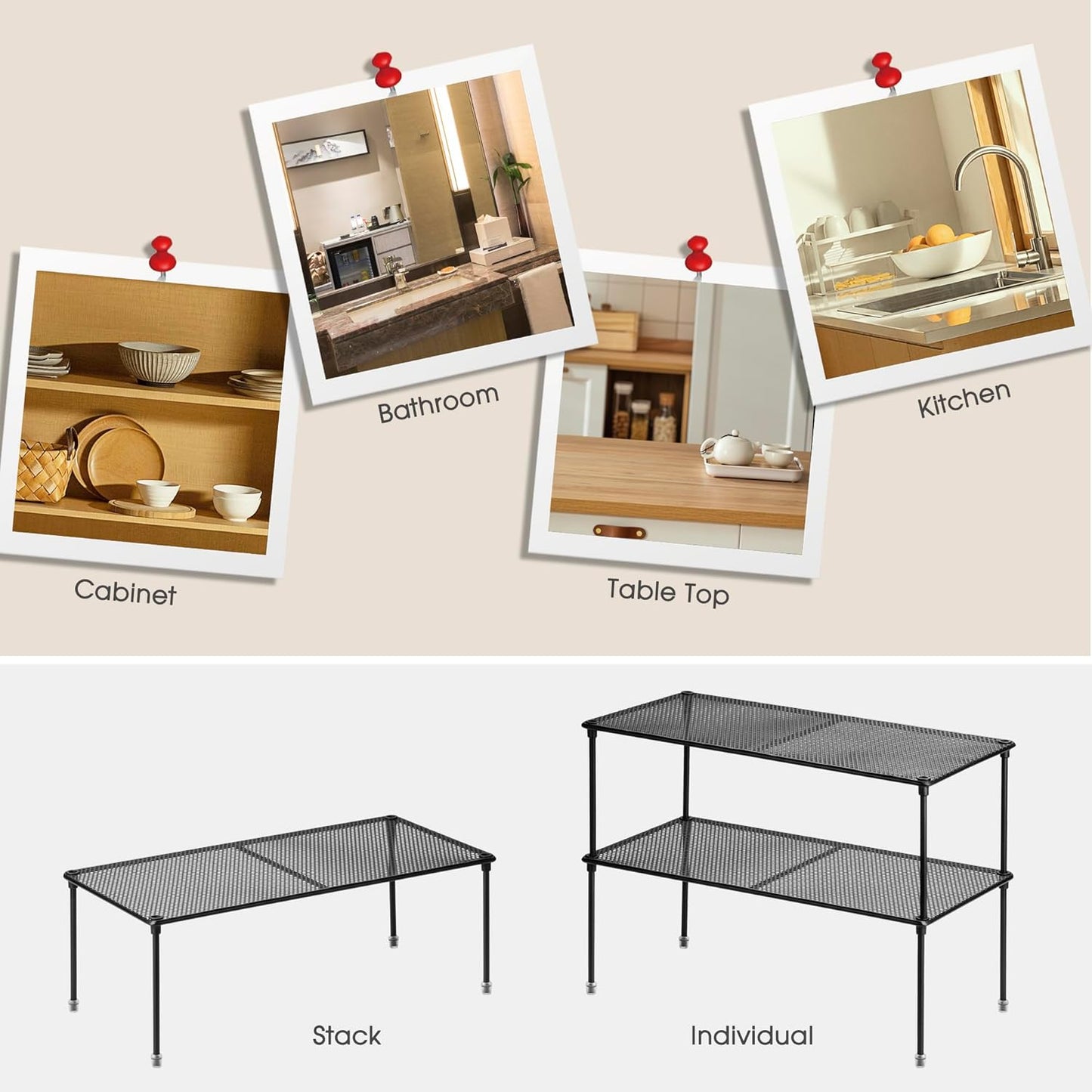 2-Pack Kitchen Cupboard Shelf Organizer for Cabinet