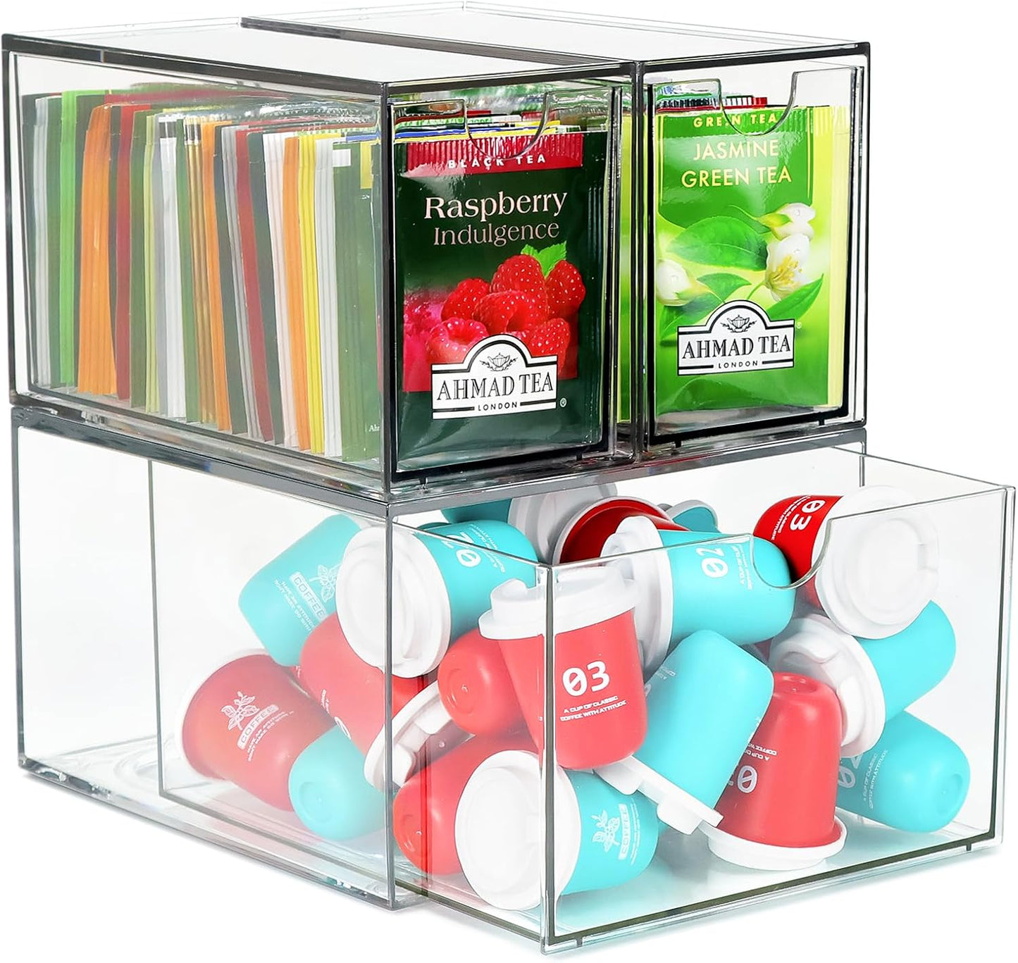 3 Tea and Coffee Organizer and Storage, Acrylic Tea Bag Holder Organizer