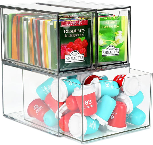 3 Tea and Coffee Organizer and Storage, Acrylic Tea Bag Holder Organizer