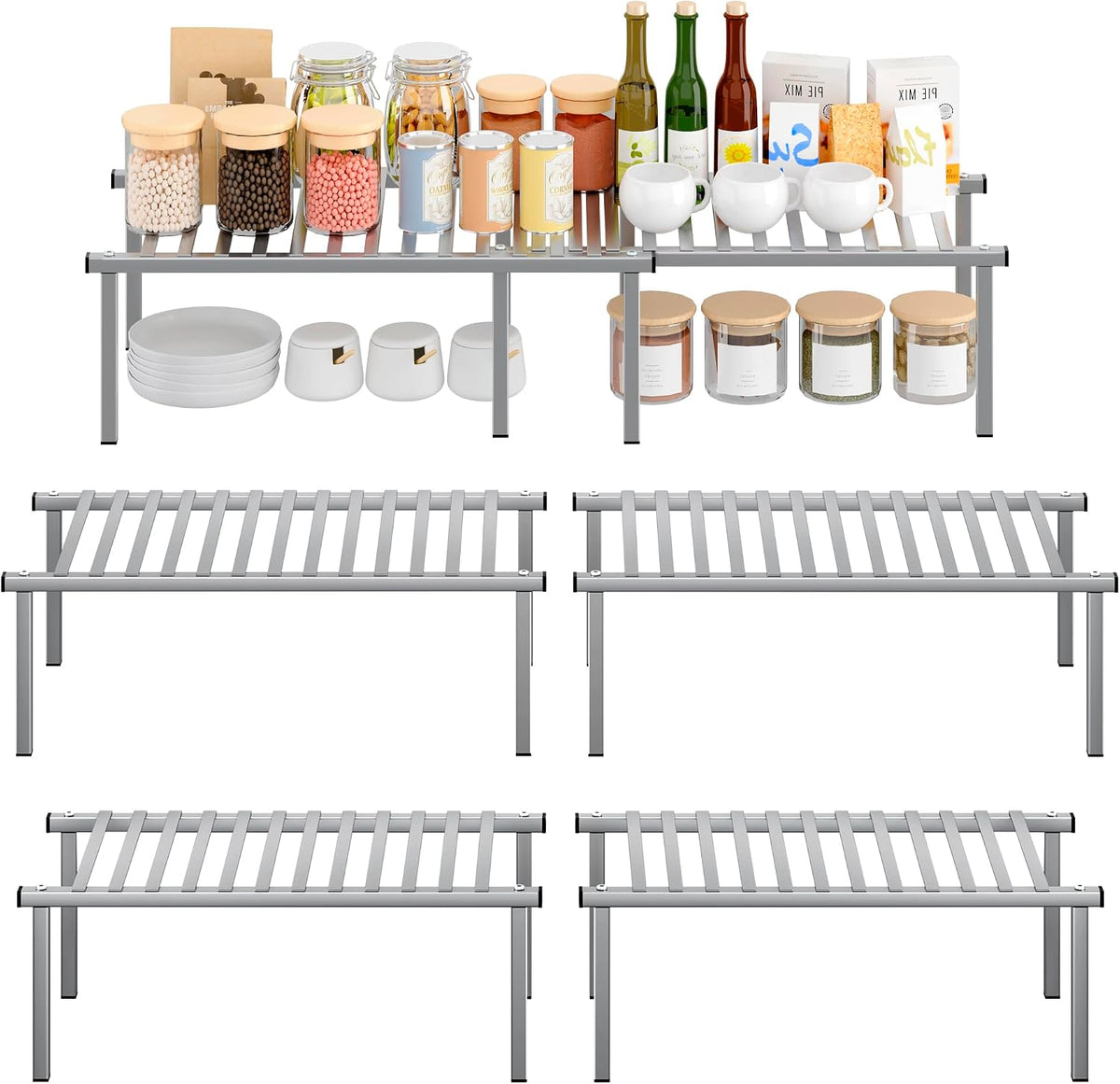 STORAGE MANIAC Expandable Cabinet Organizer Shelf, Set of 4,