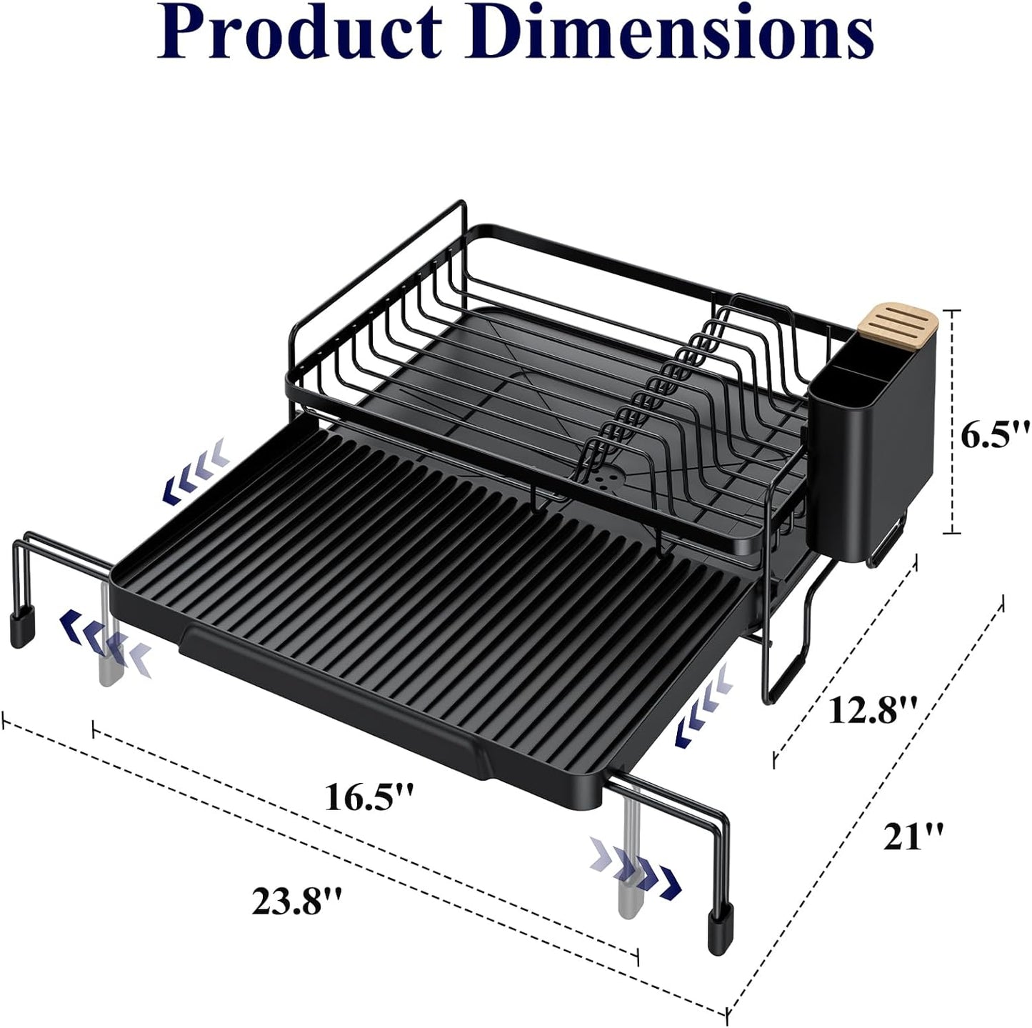 Extendable Dish Drying Rack - Adjustable Length 12.8"–21.0"