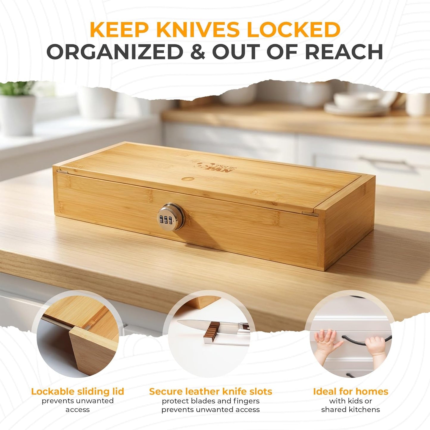 Kid Safe In-Drawer Bamboo Box, for Chef Knives or Steak Knives