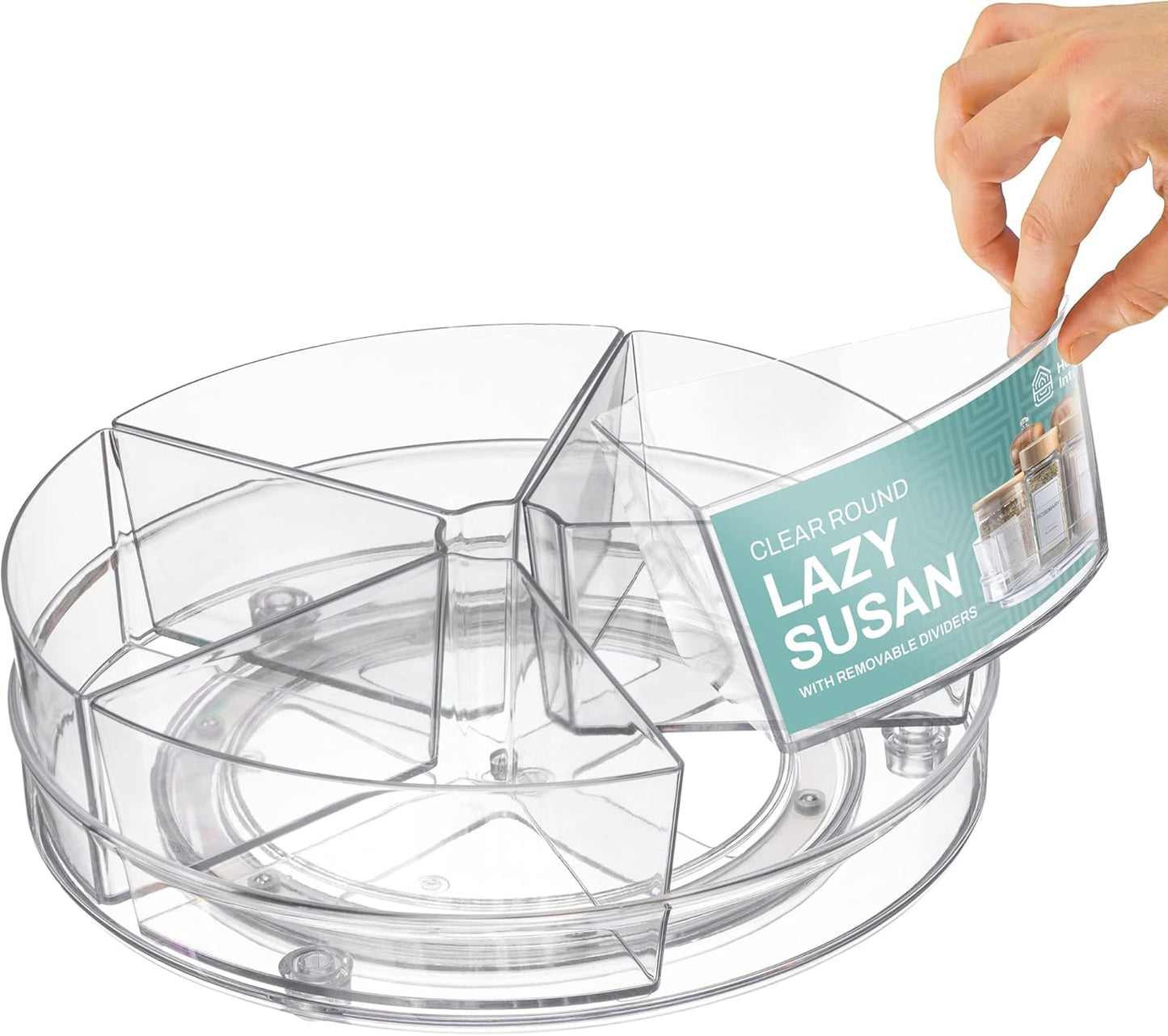 Round Plastic Lazy Susan Turntable Food Storage Container for Kitchen (5 Removable Bin, 2 Pack)