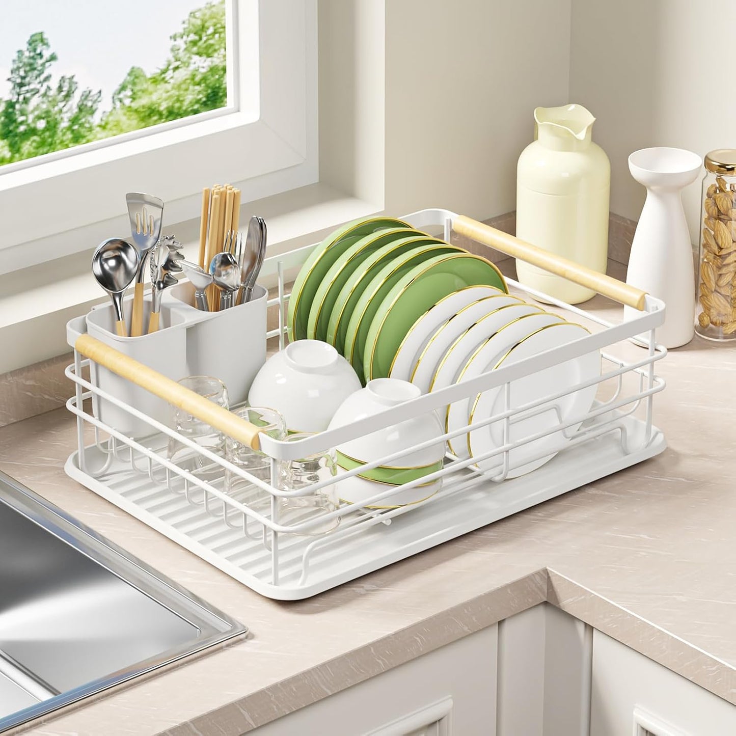 Dish Racks for Kitchen Counter: Wooden Handles, Thickened Metal