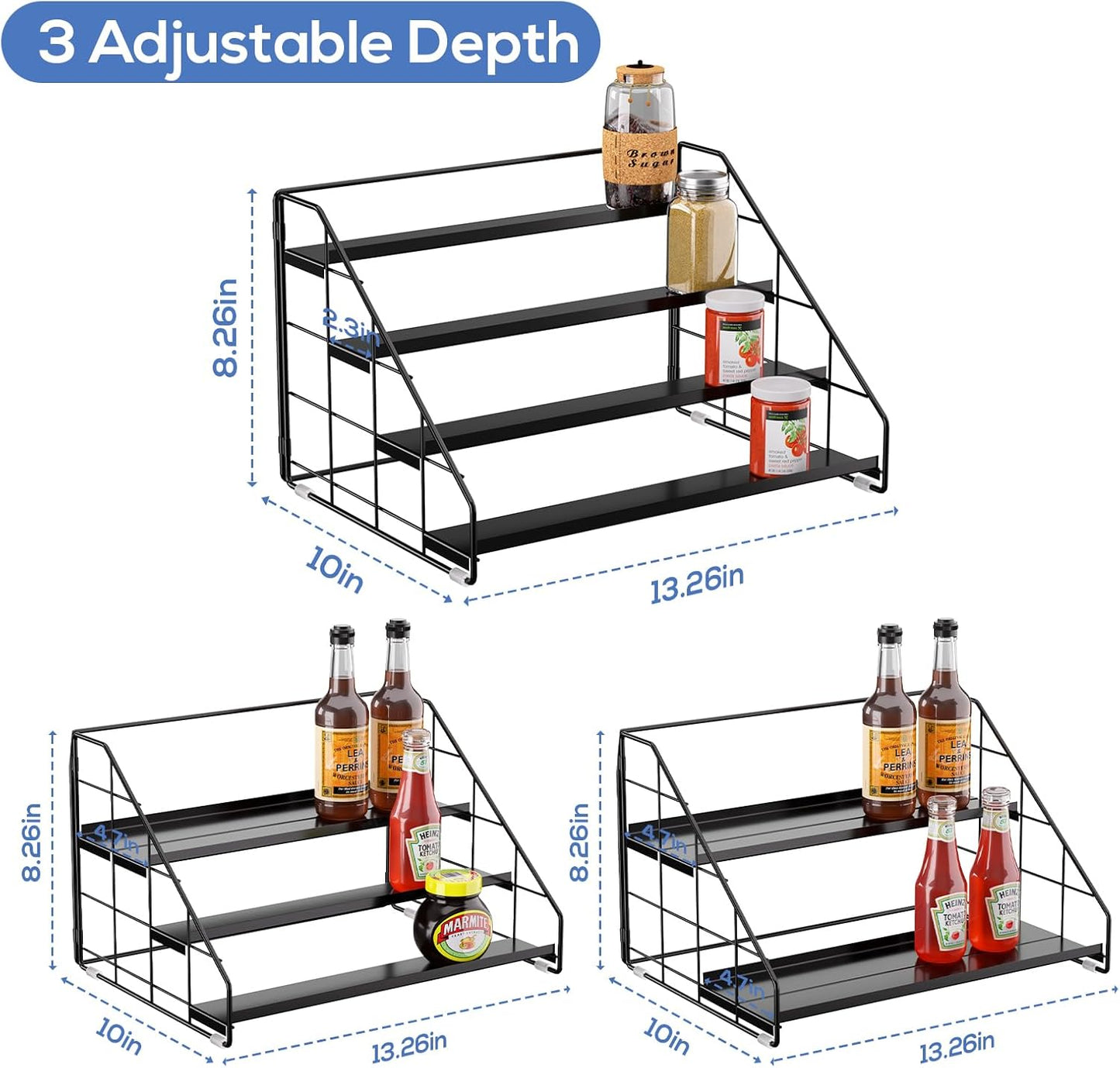 Spice Rack Organizer for Cabinet, 4 Tiered Spice Rack Organizer