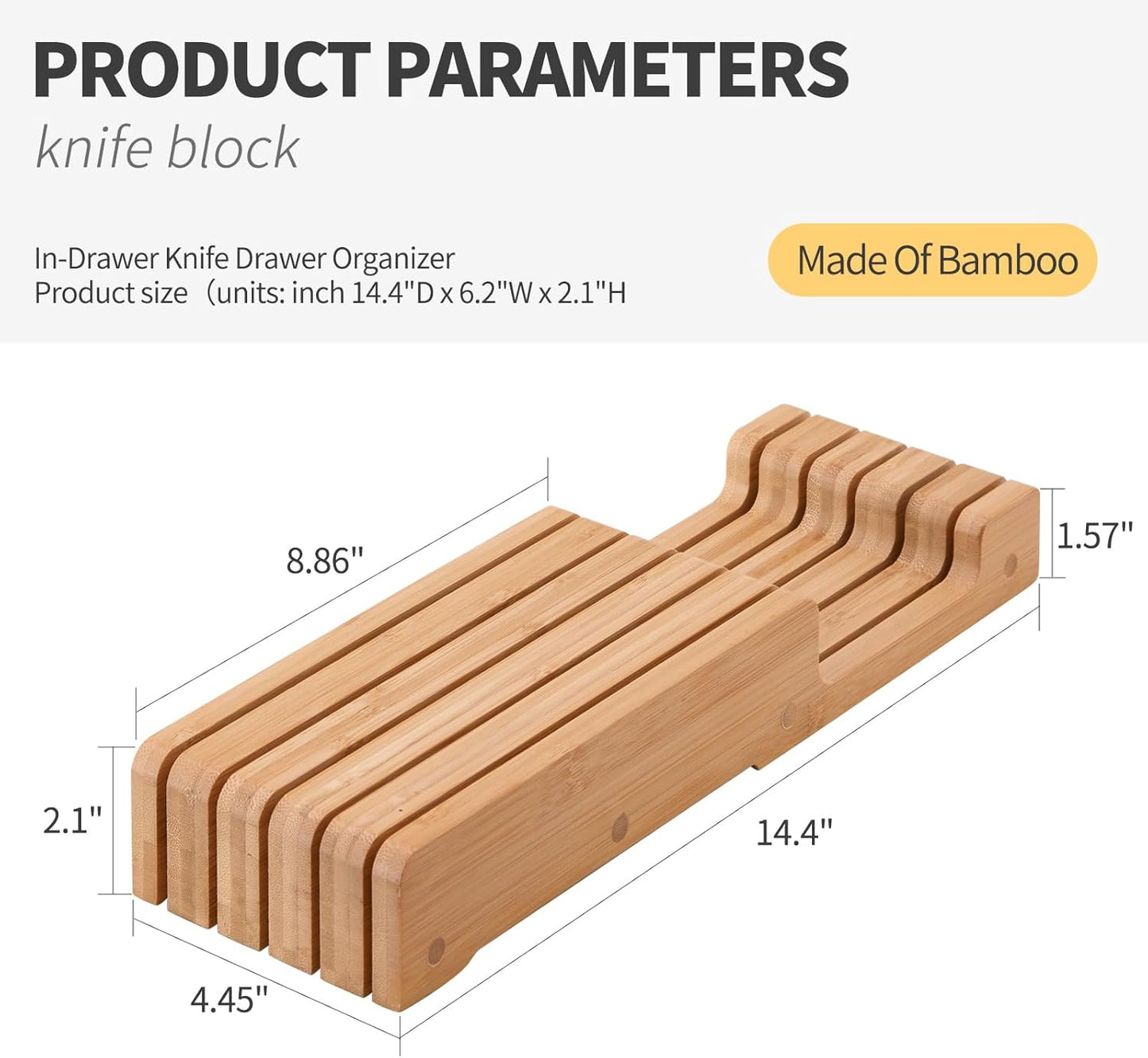 Bamboo Knife Block and In-Drawer Storage, Display Stand and Organizer