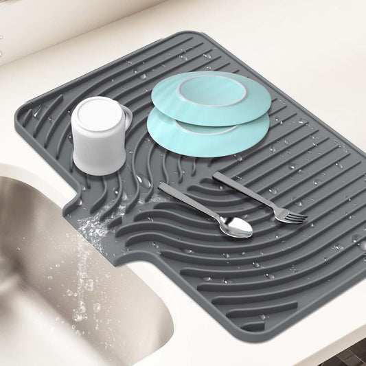 Dish Drying Mat for Kitchen Counter, with Built-in Drain Lip, 18x11.8 inch, Food-Grade Silicone